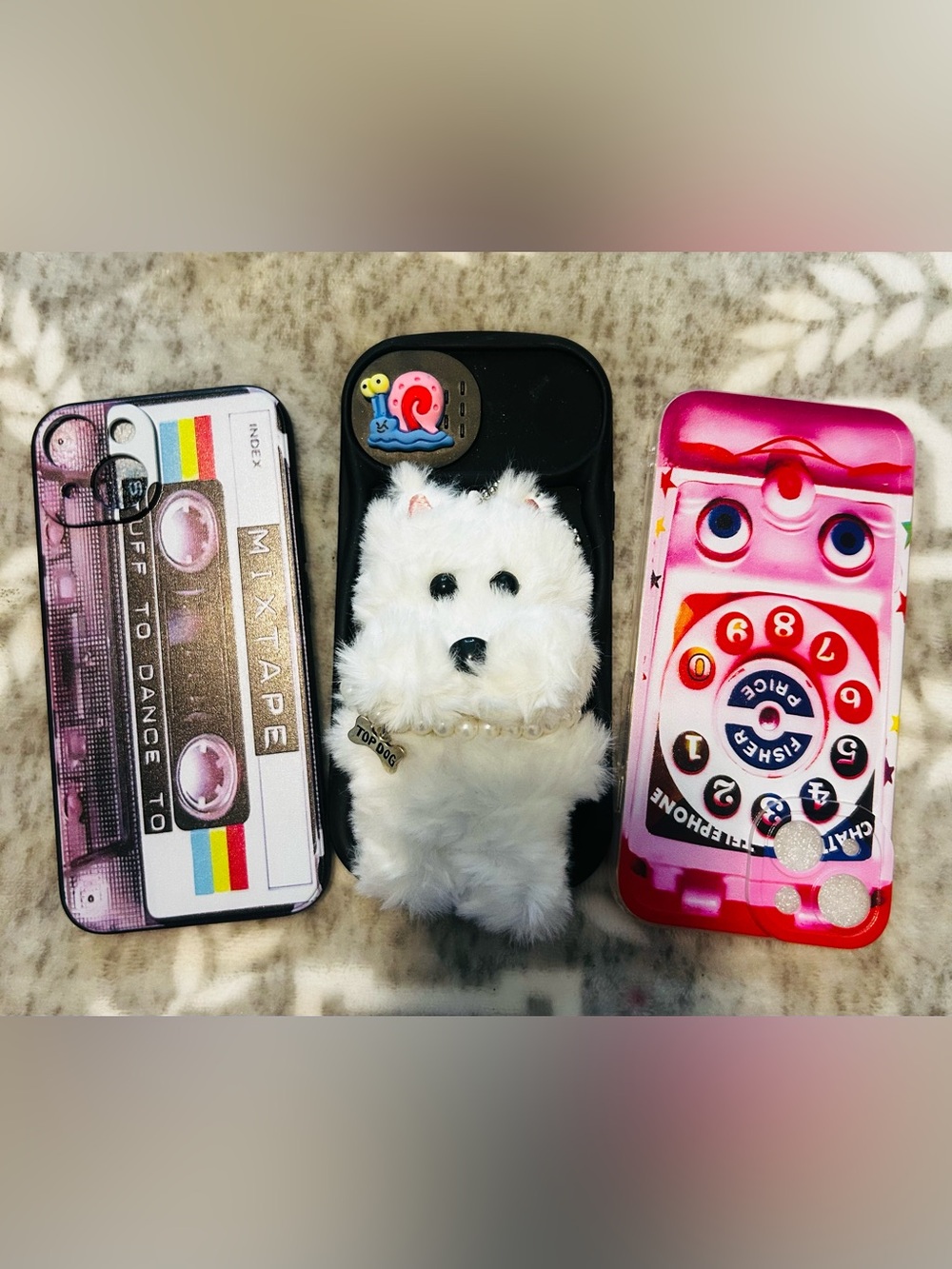 3 IPHONE 13/14 CASES -Cute White Plush Puppy Phone Case -